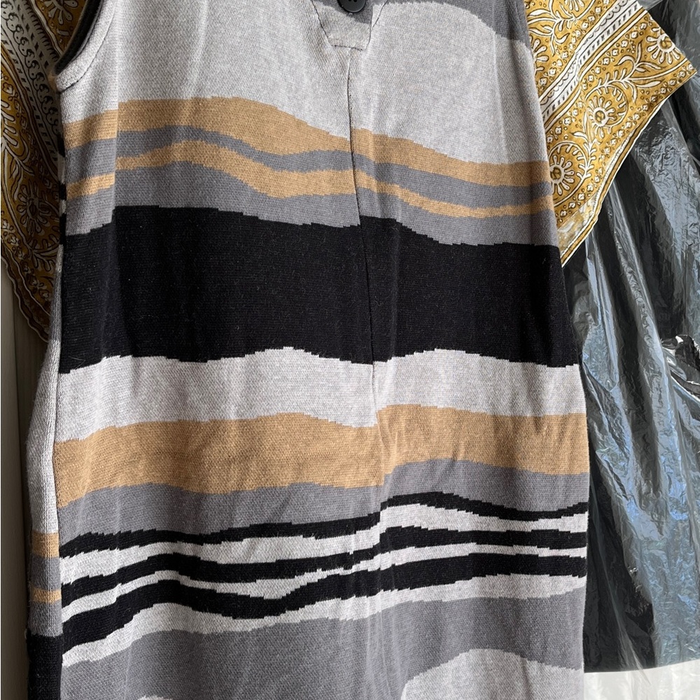 Gudrun Sjoden Abstract Stripe Cotton Knit Dress Back Buttons Front Pockets S - Picture 4 of 6